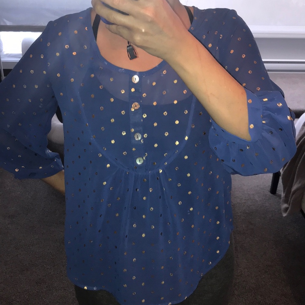 Francesca's Blue Top with Gold Dots